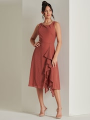 Jolie Moi Red Print Frill Hem Chiffon Midi Dress - Image 6 of 6