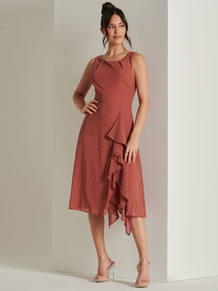 Jolie Moi Red Print Frill Hem Chiffon Midi Dress - Image 6 of 6