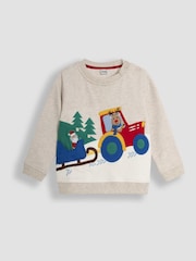 JoJo Maman Bébé Natural Santa And Reindeer Tractor Sweatshirt - Image 1 of 5