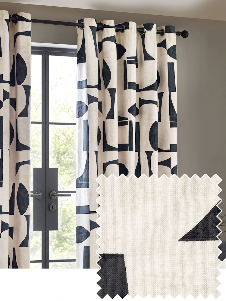 HÖEM Dusk Carro Abstract Geometric Eyelet 100% Cotton Curtains - Image 1 of 5