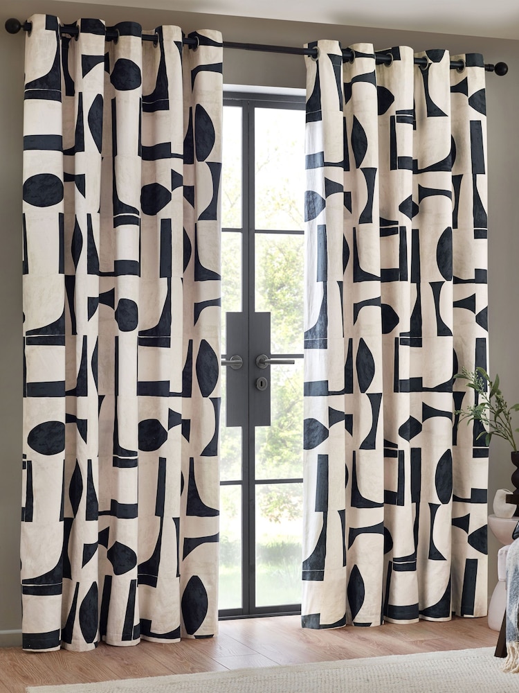 HÖEM Dusk Carro Abstract Geometric Eyelet 100% Cotton Curtains - Image 2 of 5