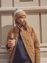 Blue Block Stripe Wool And Alpaca Blend Knitted Beanie Hat - Image 1 of 5