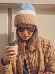 Blue Block Stripe Wool And Alpaca Blend Knitted Beanie Hat - Image 2 of 5