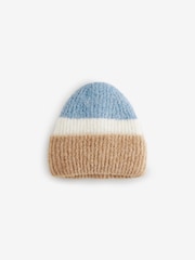 Blue Block Stripe Wool And Alpaca Blend Knitted Beanie Hat - Image 3 of 5