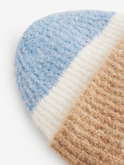 Blue Block Stripe Wool And Alpaca Blend Knitted Beanie Hat - Image 4 of 5