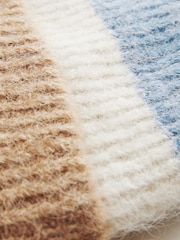 Blue Block Stripe Wool And Alpaca Blend Knitted Beanie Hat - Image 5 of 5