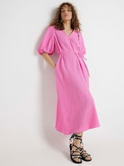 River Island Pink Medium Puff Belted Texture Dress - Image 3 of 3