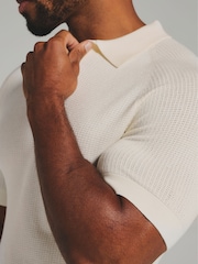 Tailored Athlete Cream Muscle Fit Square Textured Knitted Open Collar Polo Shirt - Image 3 of 7