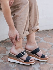Novo Black Bridgette Double Strap Wedge Mule Sandals - Image 1 of 4