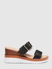 Novo Black Bridgette Double Strap Wedge Mule Sandals - Image 2 of 4