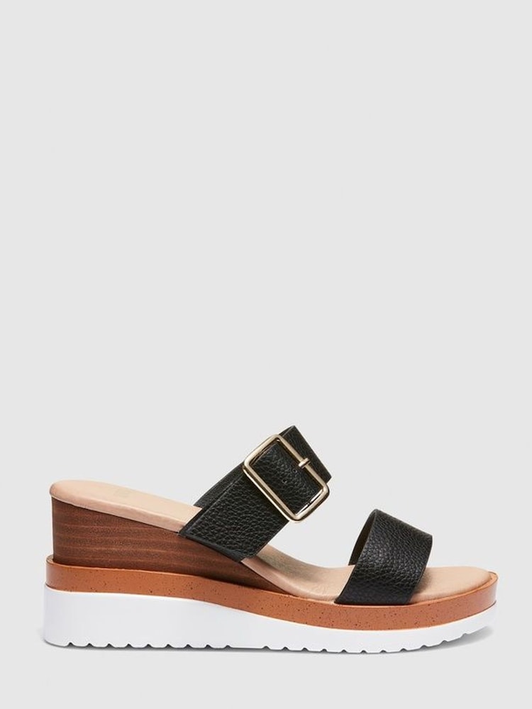 Novo Black Bridgette Double Strap Wedge Mule Sandals - Image 2 of 4