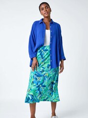 Roman Green Tropical Floral Stretch Panel Skirt - Image 2 of 5