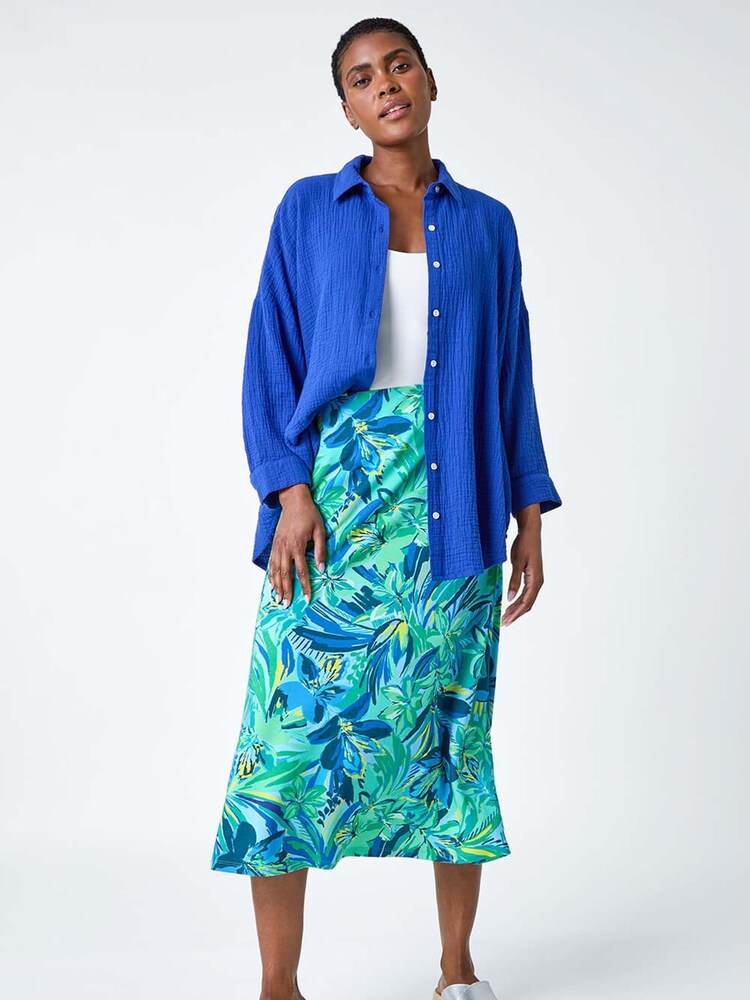 Roman Green Tropical Floral Stretch Panel Skirt - Image 2 of 5