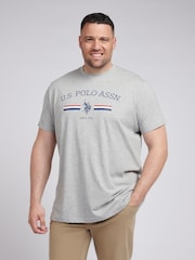 U.S. Polo Assn. Grey Mens Big & Tall Stripe Rider 100% Cotton T-Shirt - Image 1 of 6