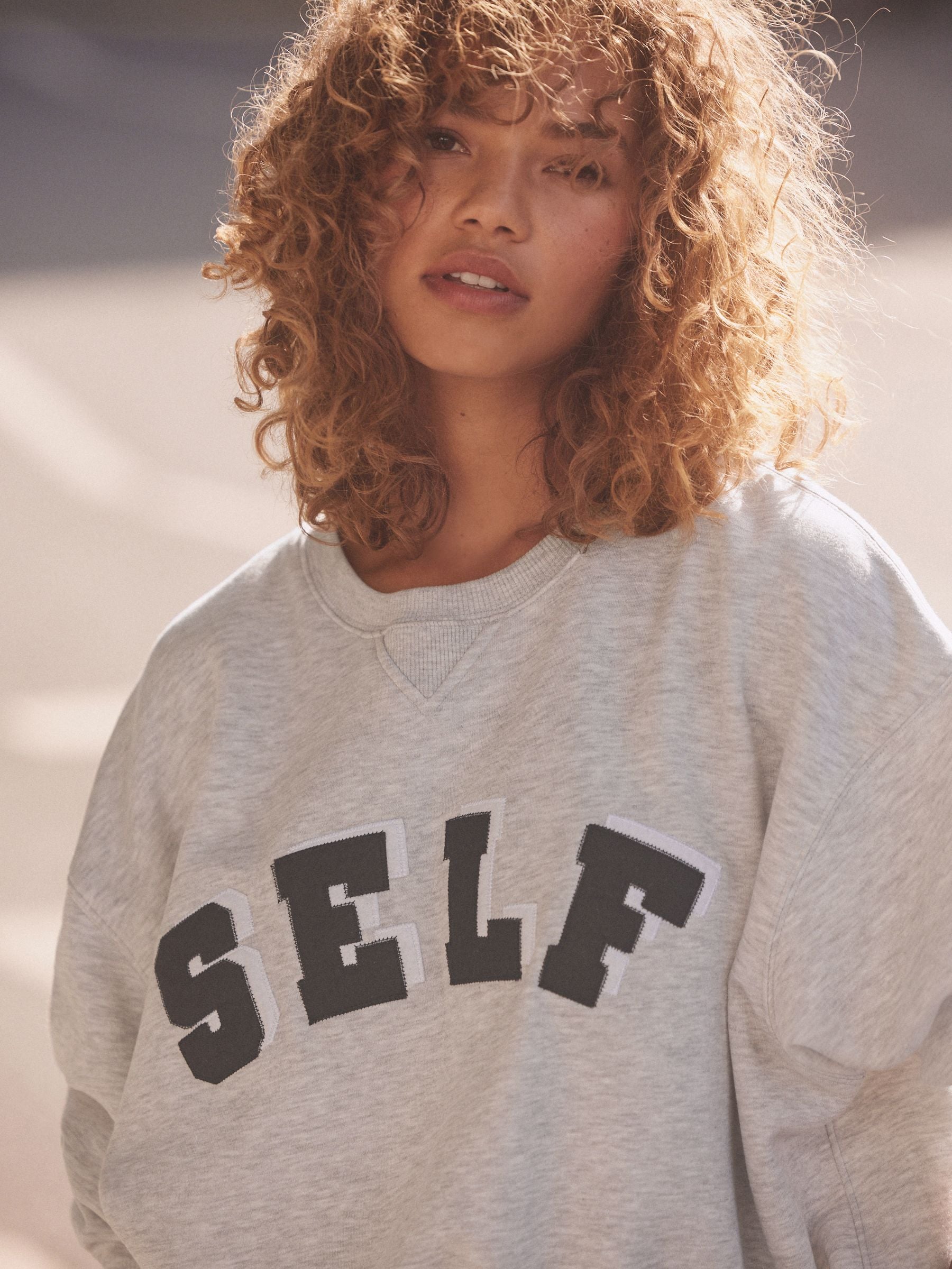 self. Grey Crew Neck Sweat Sweat Top