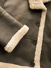 Khaki Green Borg Lined Reversible Aviator Teddy Jacket - Image 11 of 13