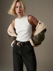 Khaki Green Borg Lined Reversible Aviator Teddy Jacket - Image 5 of 13