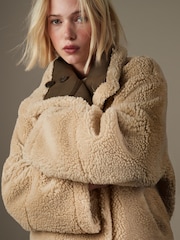Khaki Green Borg Lined Reversible Aviator Teddy Jacket - Image 7 of 13