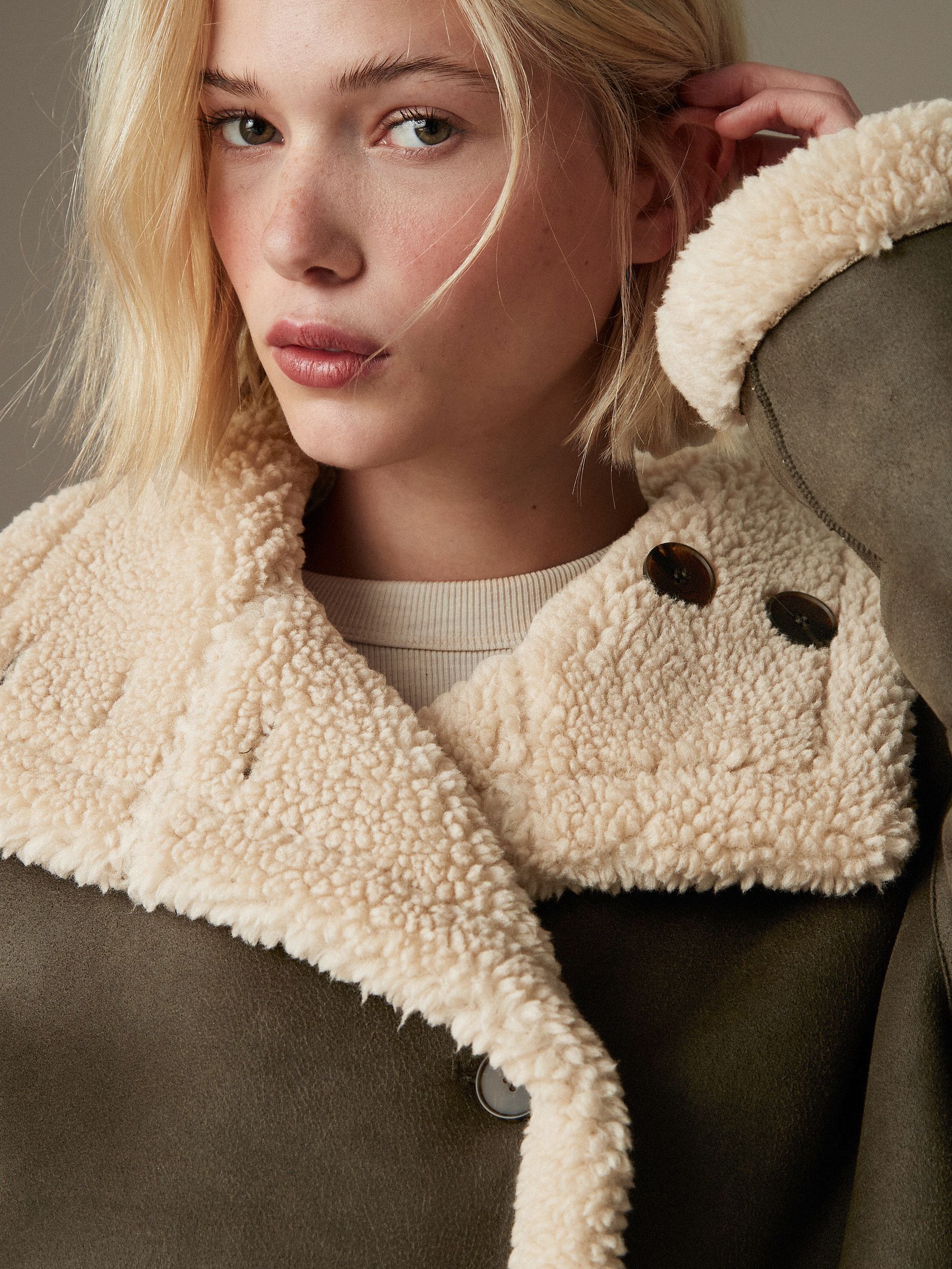 Buy Khaki Green Borg Lined Reversible Aviator Teddy Jacket from