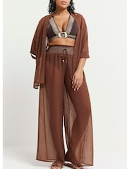 River Island Brown Sheer Diamante Oversized Beach Shirt - Image 1 of 5