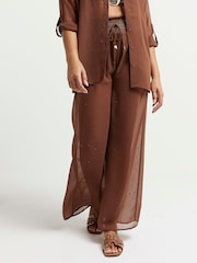 River Island Brown Sheer Diamante Oversized Beach Shirt - Image 3 of 5