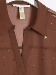 River Island Brown Sheer Diamante Oversized Beach Shirt - Image 5 of 5