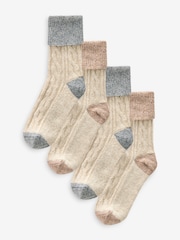 Oatmeal/Neutrals Thermal Wool Blend Ankle Socks With Silk 4 Pack - Image 1 of 3