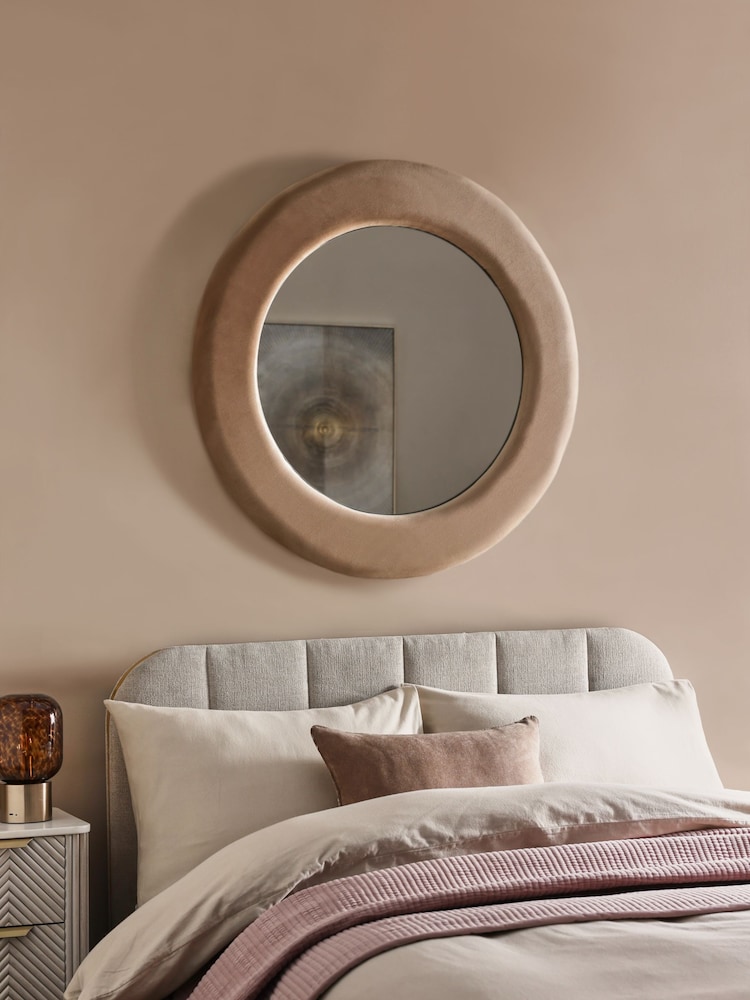 Champagne Gold Large Round Velvet Wall Mirror - Image 1 of 5