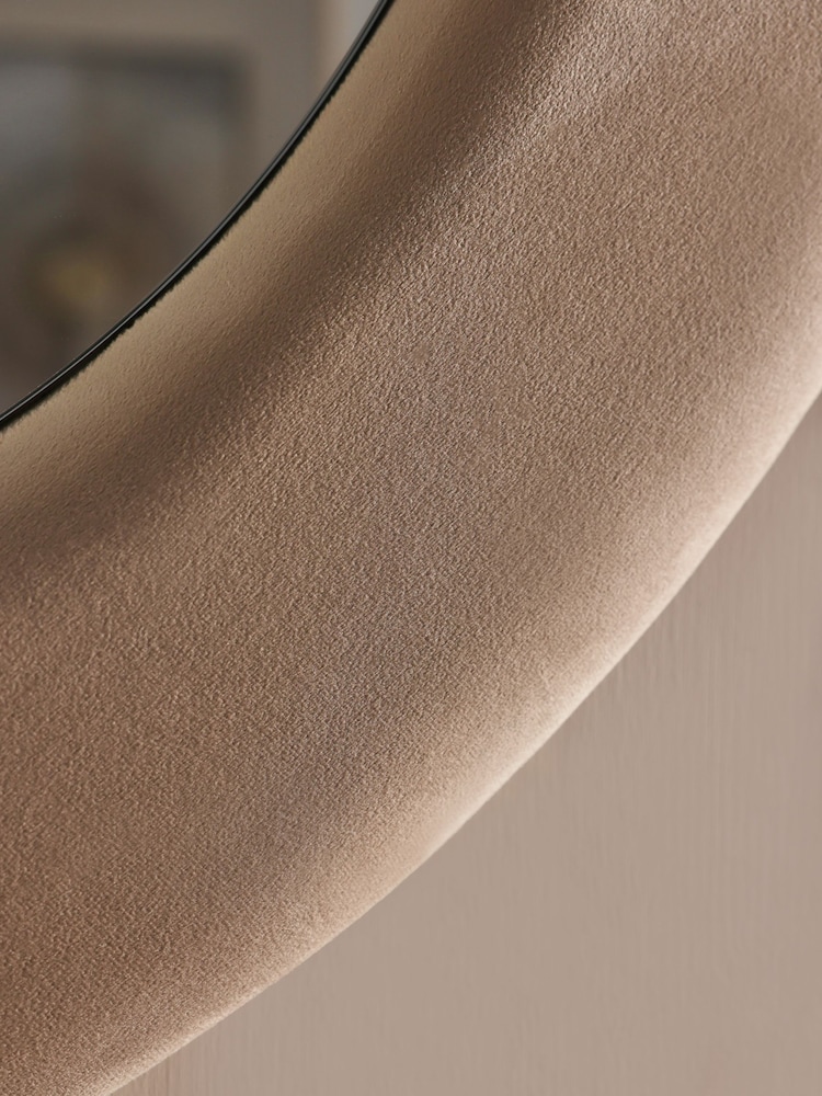 Champagne Gold Large Round Velvet Wall Mirror - Image 2 of 5