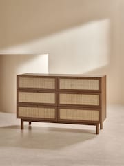 MADE.COM Dark Oak Effect Pavia Rattan 6 Drawer Wide Chest of Drawers - Image 2 of 7