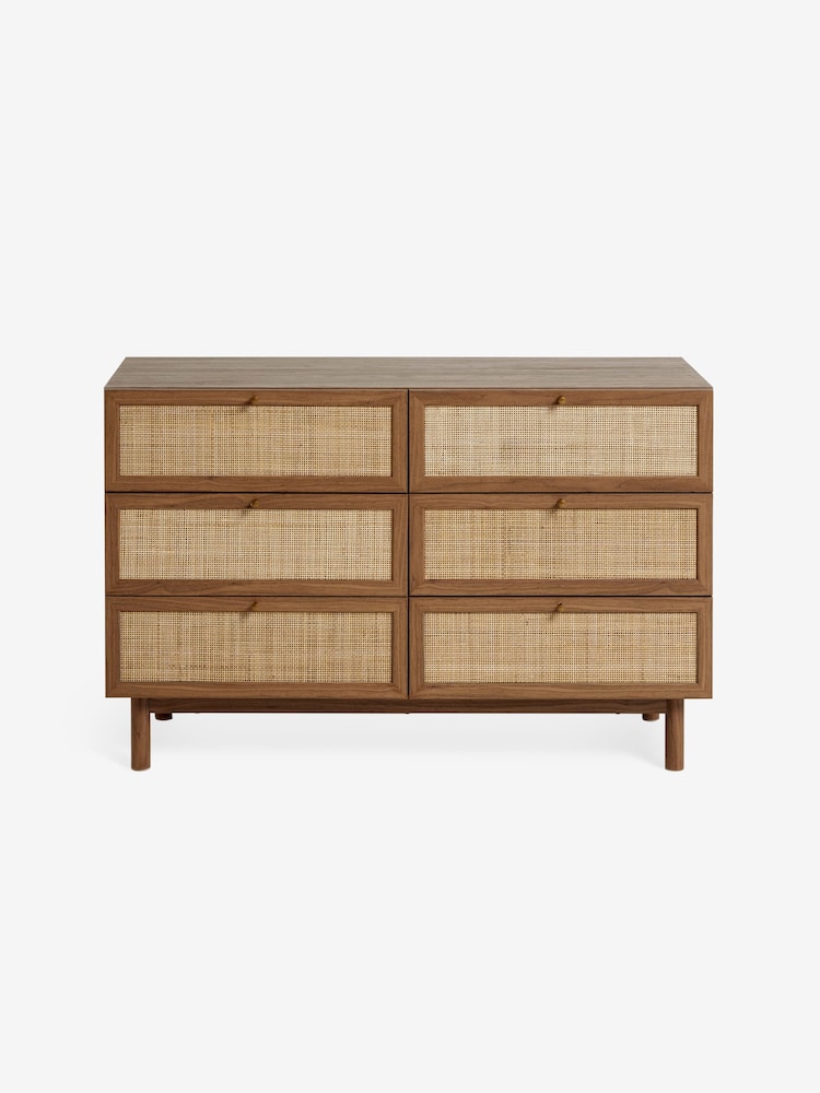 MADE.COM Dark Oak Effect Pavia Rattan 6 Drawer Wide Chest of Drawers - Image 7 of 7
