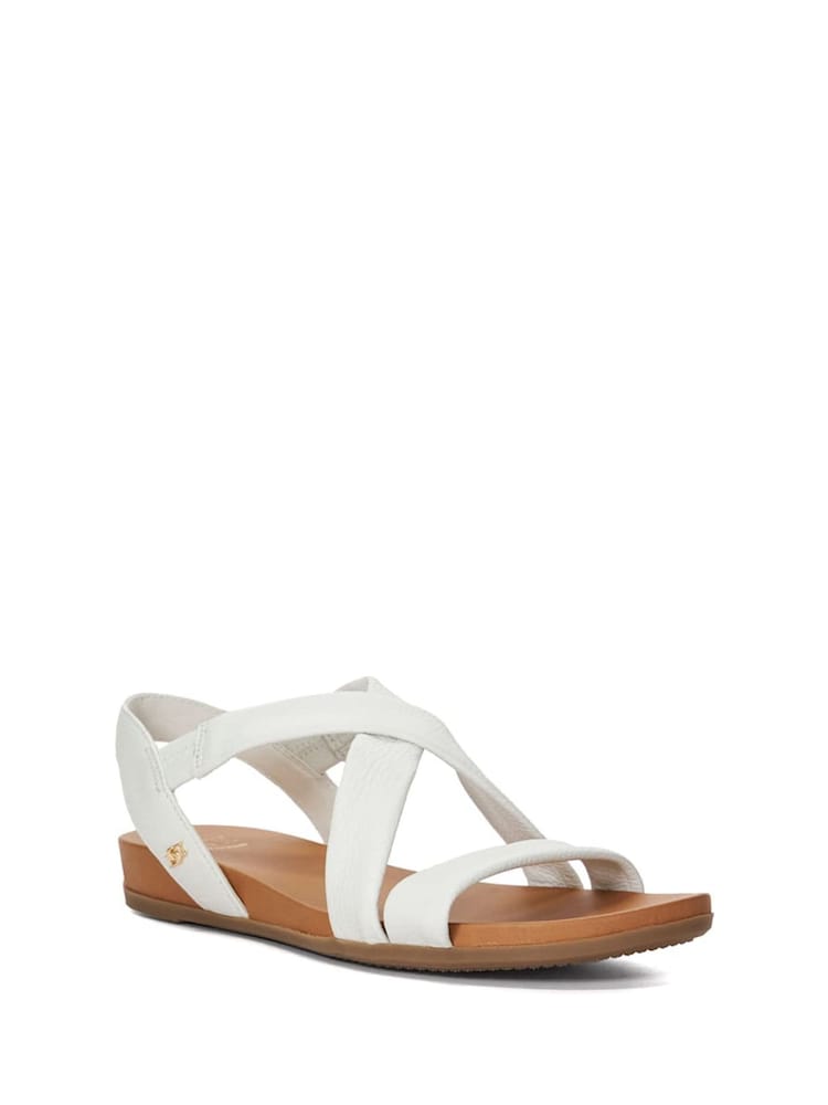 Dune London White Wide Fit Landies Cross Strap Comfort Flat Sandals - Image 4 of 6