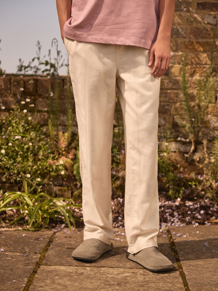 Ecru White Relaxed Fit EDIT Textured Stripe Trousers - Image 1 of 10