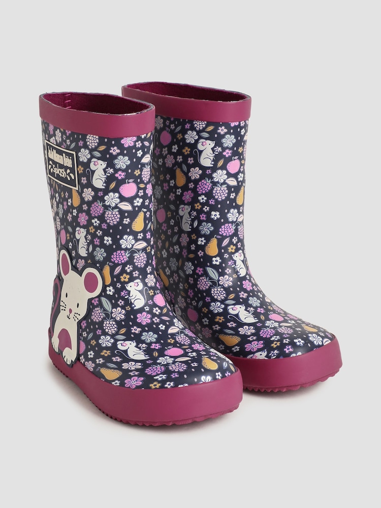 JoJo Maman Bébé Purple Mouse Printed Wellies - Image 1 of 4