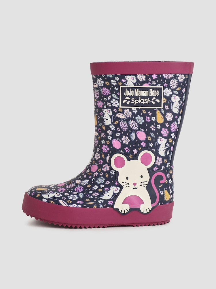 JoJo Maman Bébé Purple Mouse Printed Wellies - Image 2 of 4