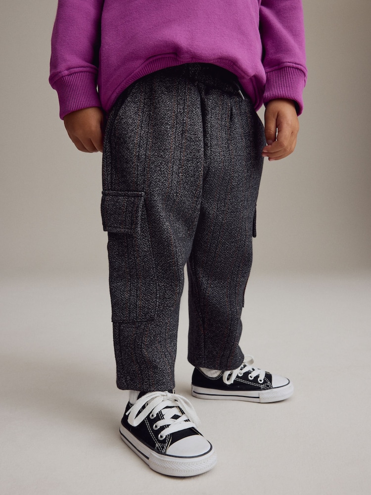 Charcoal Grey And Navy Blue Patterned Cargo Pocket Jersey Joggers (3mths-7yrs) - Image 1 of 8