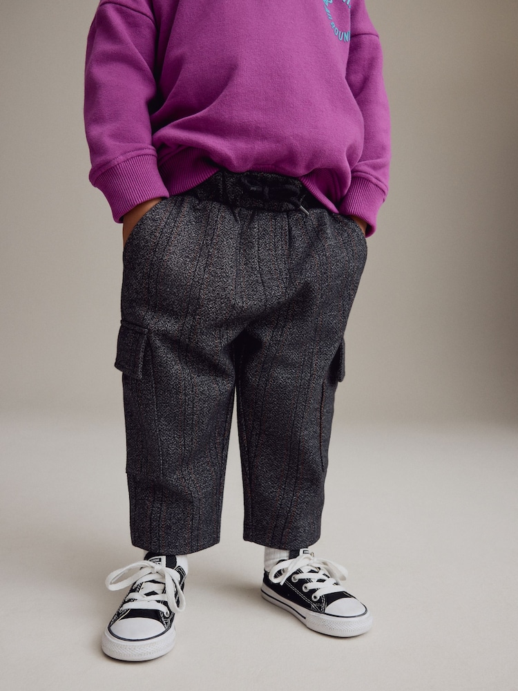 Charcoal Grey And Navy Blue Patterned Cargo Pocket Jersey Joggers (3mths-7yrs) - Image 2 of 8
