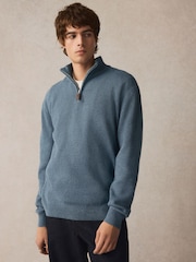 Srednje modra - v standardnem kroju 100% Cotton Premium Quarter Zip pulover - Slika 1 iz 7