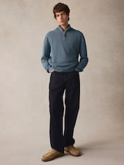 Srednje modra - v standardnem kroju 100% Cotton Premium Quarter Zip pulover - Slika 2 iz 7