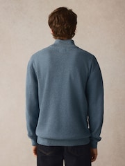 Srednje modra - v standardnem kroju 100% Cotton Premium Quarter Zip pulover - Slika 3 iz 7