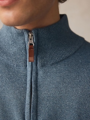 Srednje modra - v standardnem kroju 100% Cotton Premium Quarter Zip pulover - Slika 4 iz 7