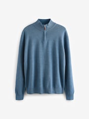 Srednje modra - v standardnem kroju 100% Cotton Premium Quarter Zip pulover - Slika 5 iz 7