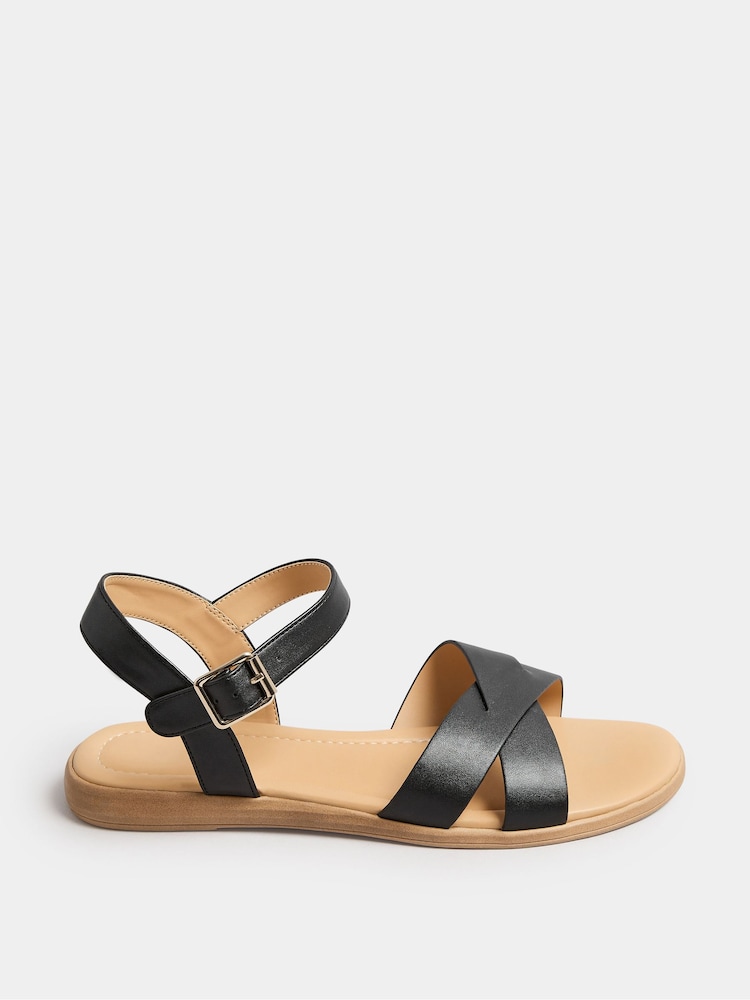 Black Cross Strap Sandals In Extra Wide EEE Fit - Image 1 of 4