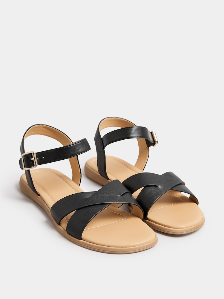 Black Cross Strap Sandals In Extra Wide EEE Fit - Image 2 of 4