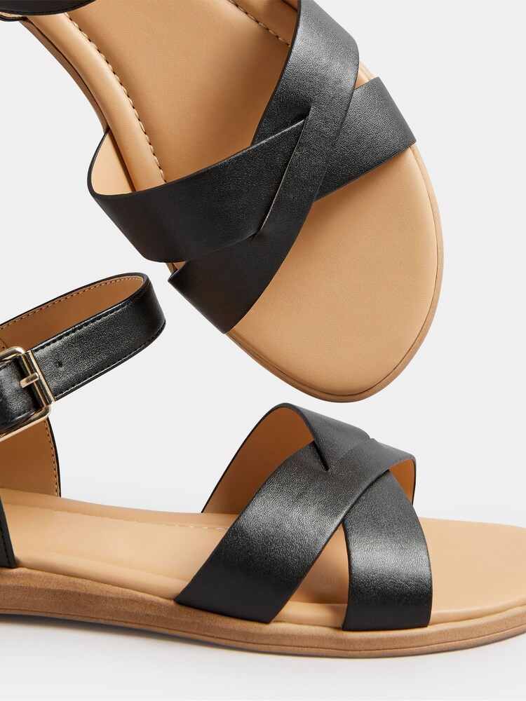 Black Cross Strap Sandals In Extra Wide EEE Fit - Image 4 of 4