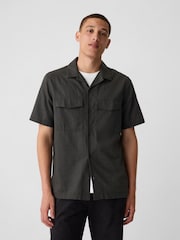 Gap Black Linen Cotton Short Sleeve Utility Shirt - Image 1 of 3