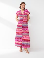 ONLY Pink Printed Short Sleeve Button Through Maxi Dress - Image 1 of 5
