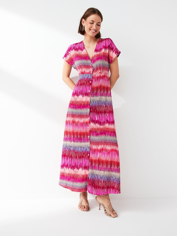 ONLY Pink Printed Short Sleeve Button Through Maxi Dress - Image 1 of 5