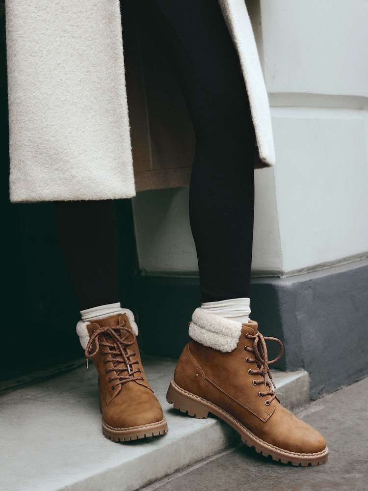 Tan Brown Extra Wide Fit Forever Comfort® Casual Lace-Up Ankle Boots - Image 1 of 10