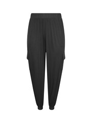 Yours Curve Black Jersey Cargo Harem Trousers - Image 1 of 2